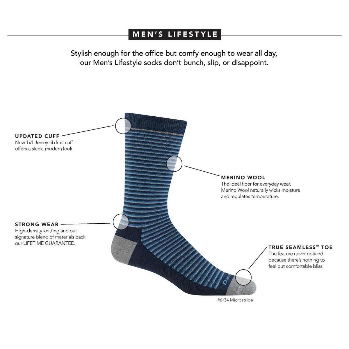 Men's Microstripe Crew Lightweight Lifestyle Socks